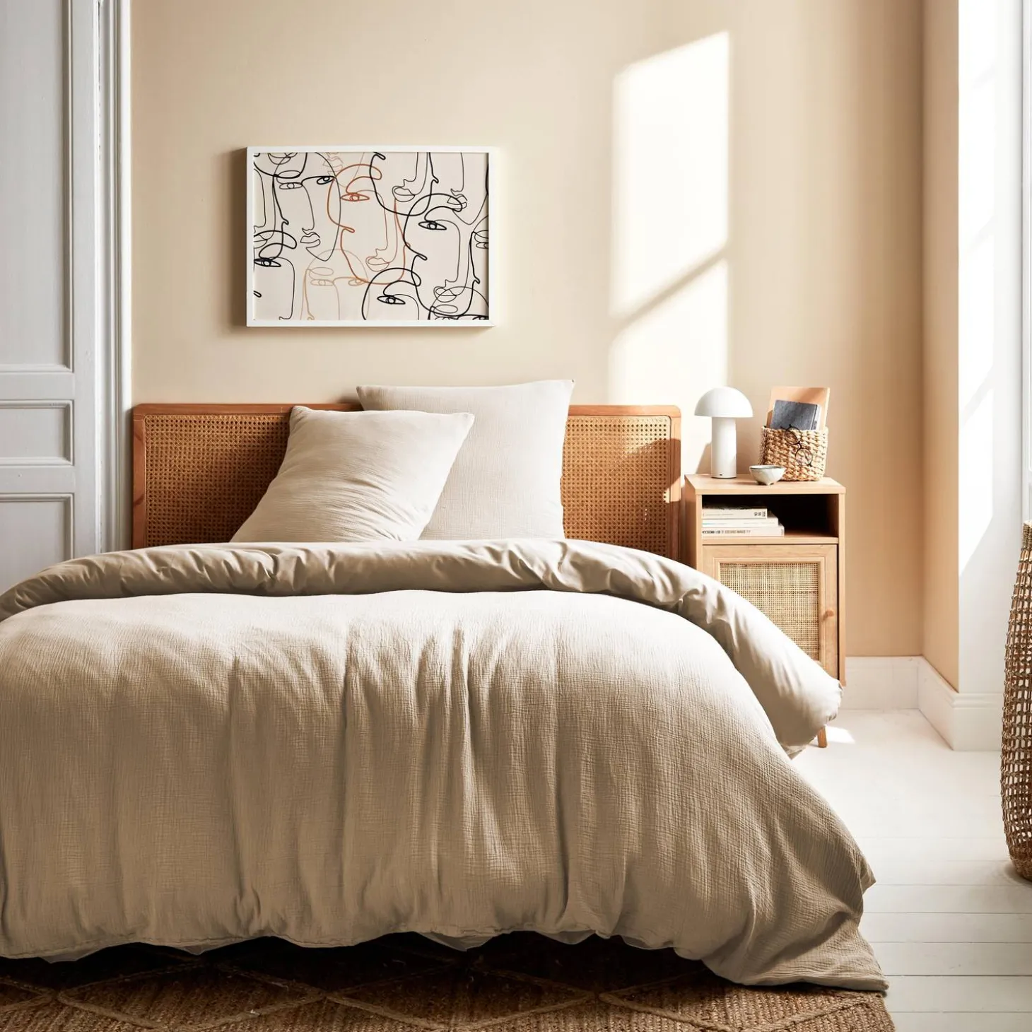 Conjunto de roupa de cama em gaze de algodão bege