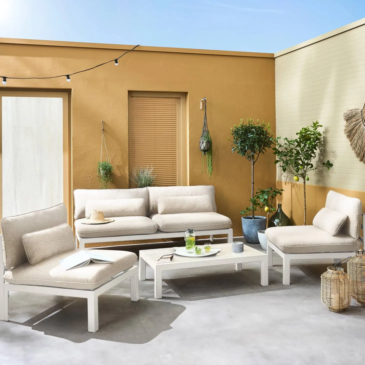 Conjunto de sofá de jardim com estrutura em alumínio, 5 lugares