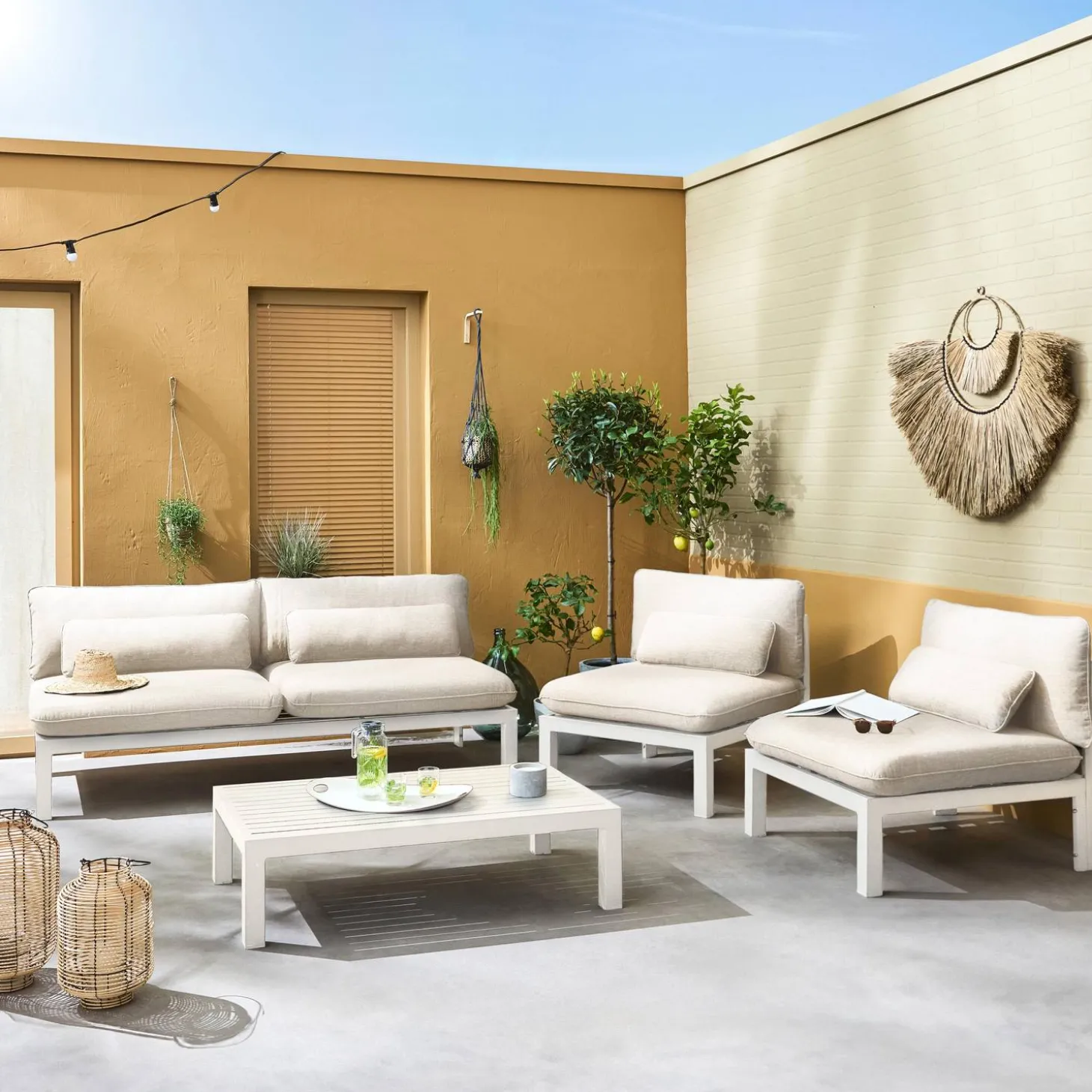 Conjunto de sofá de jardim com estrutura em alumínio, 5 lugares