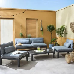 Conjunto de sofá de jardim com estrutura em alumínio, 5 lugares