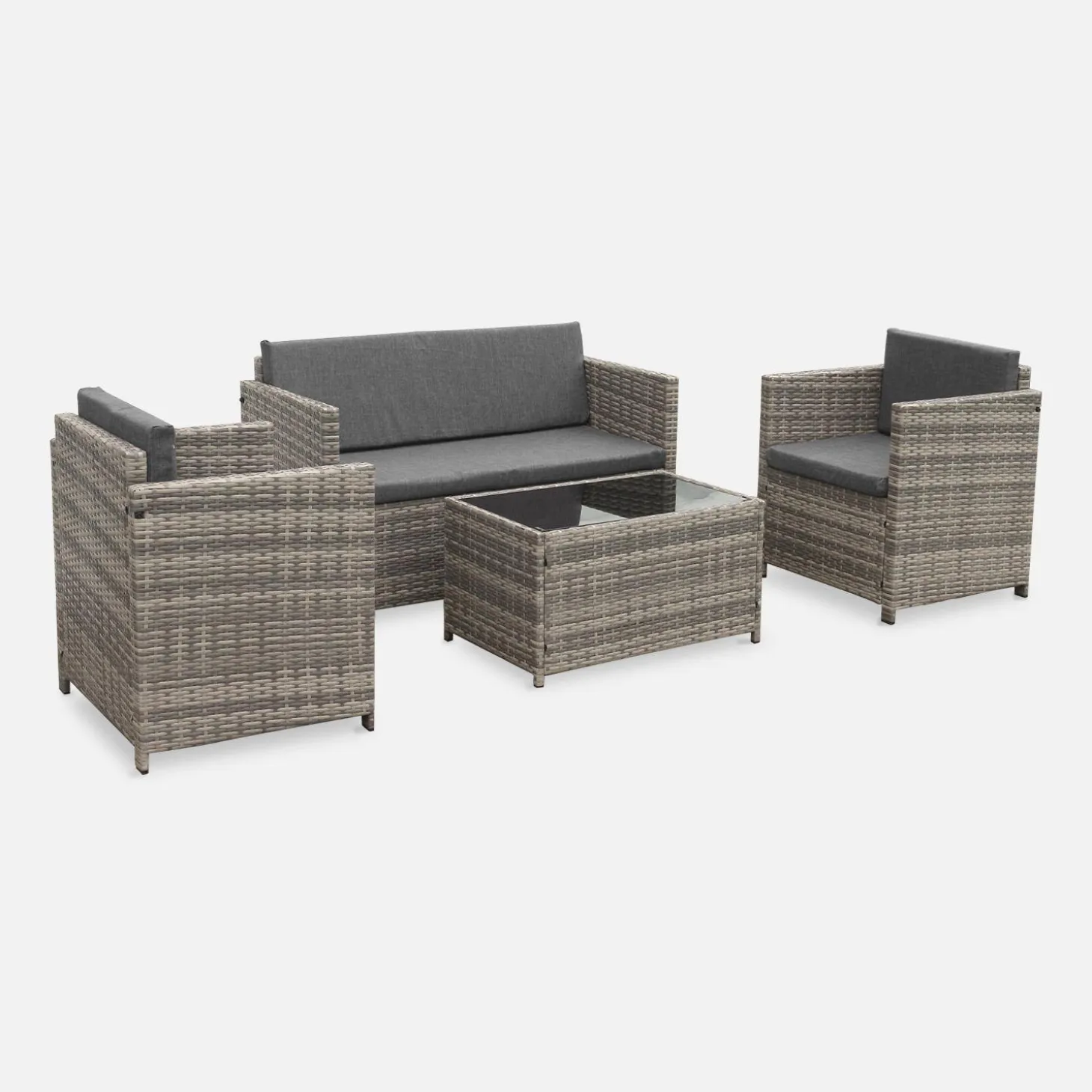 Conjunto de sofá de jardim de 4 lugares em resina tecida