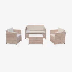 Conjunto de sofá de jardim de 4 lugares em resina tecida