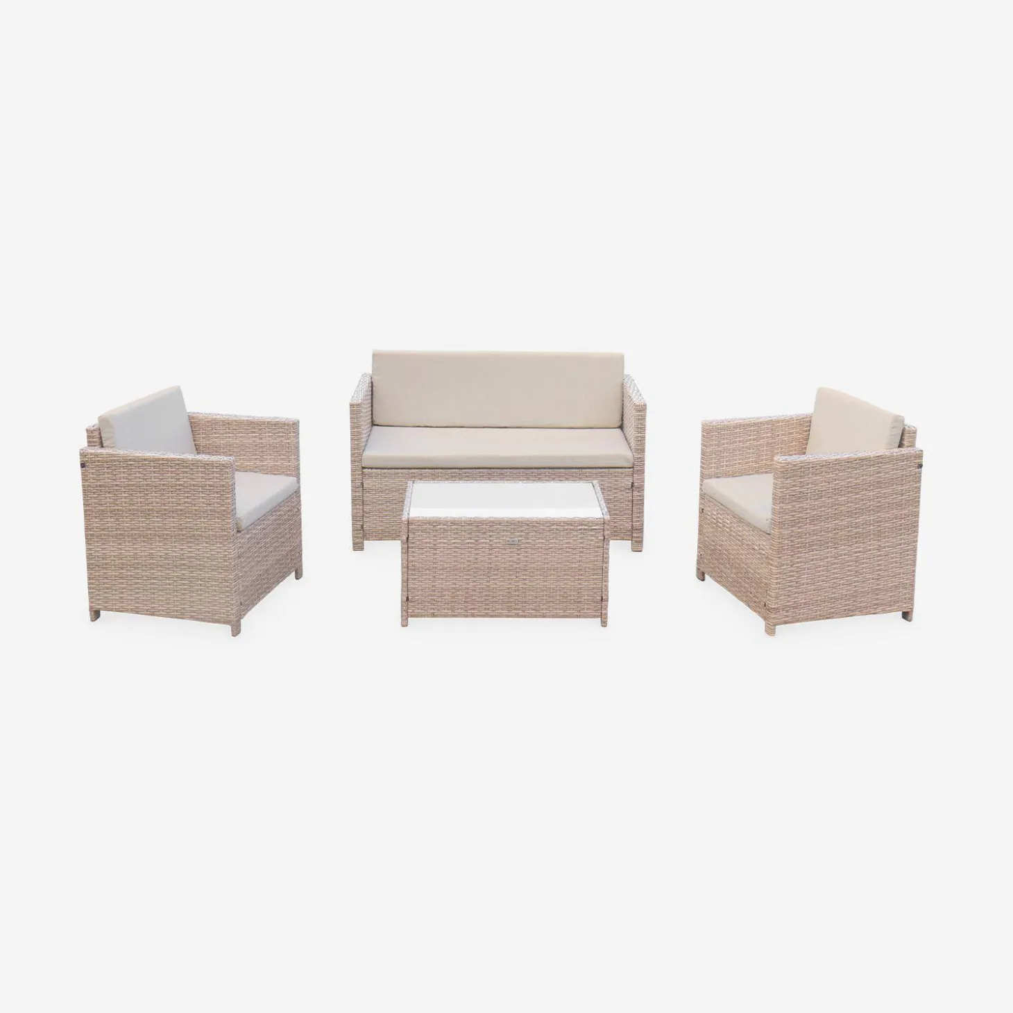 Conjunto de sofá de jardim de 4 lugares em resina tecida