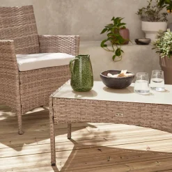Conjunto de sofá de jardim em resina trançada, 4 lugares