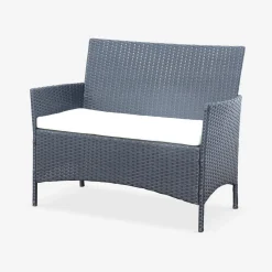 Conjunto de sofá de jardim em resina trançada, 4 lugares