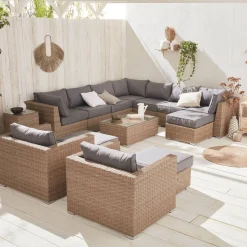 Conjunto de sofá de jardim em resina tecida, 12 a 14 lugares
