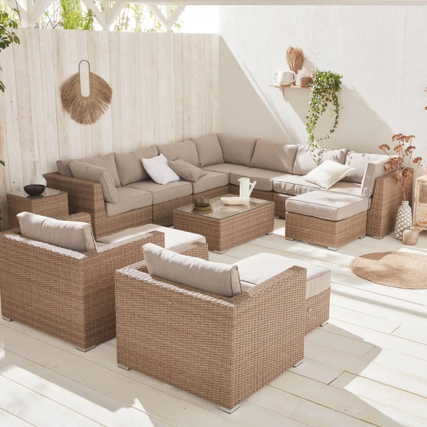 Conjunto de sofá de jardim em resina tecida, 12 a 14 lugares