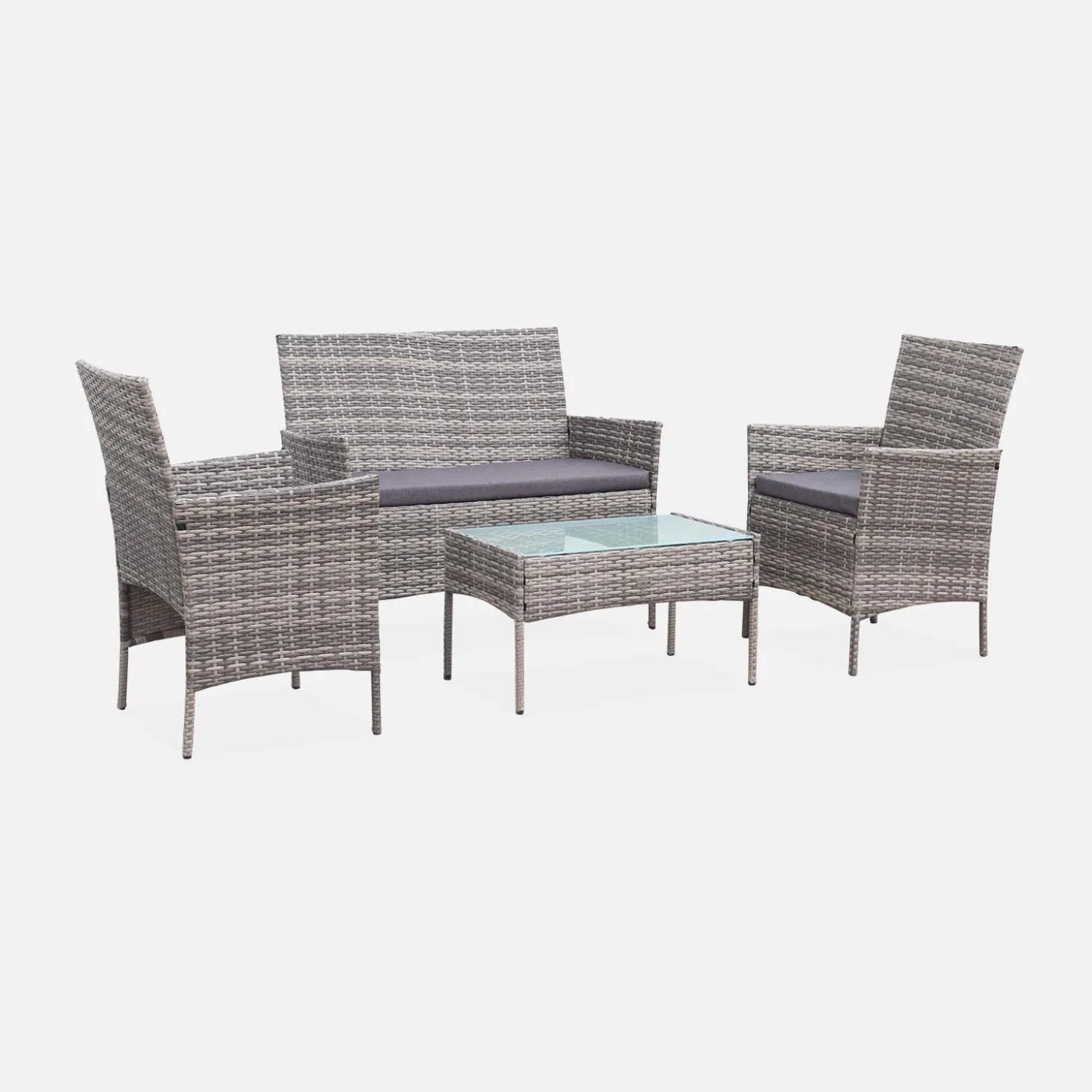 Conjunto de sofá de jardim em resina trançada, 4 lugares