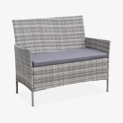 Conjunto de sofá de jardim em resina trançada, 4 lugares