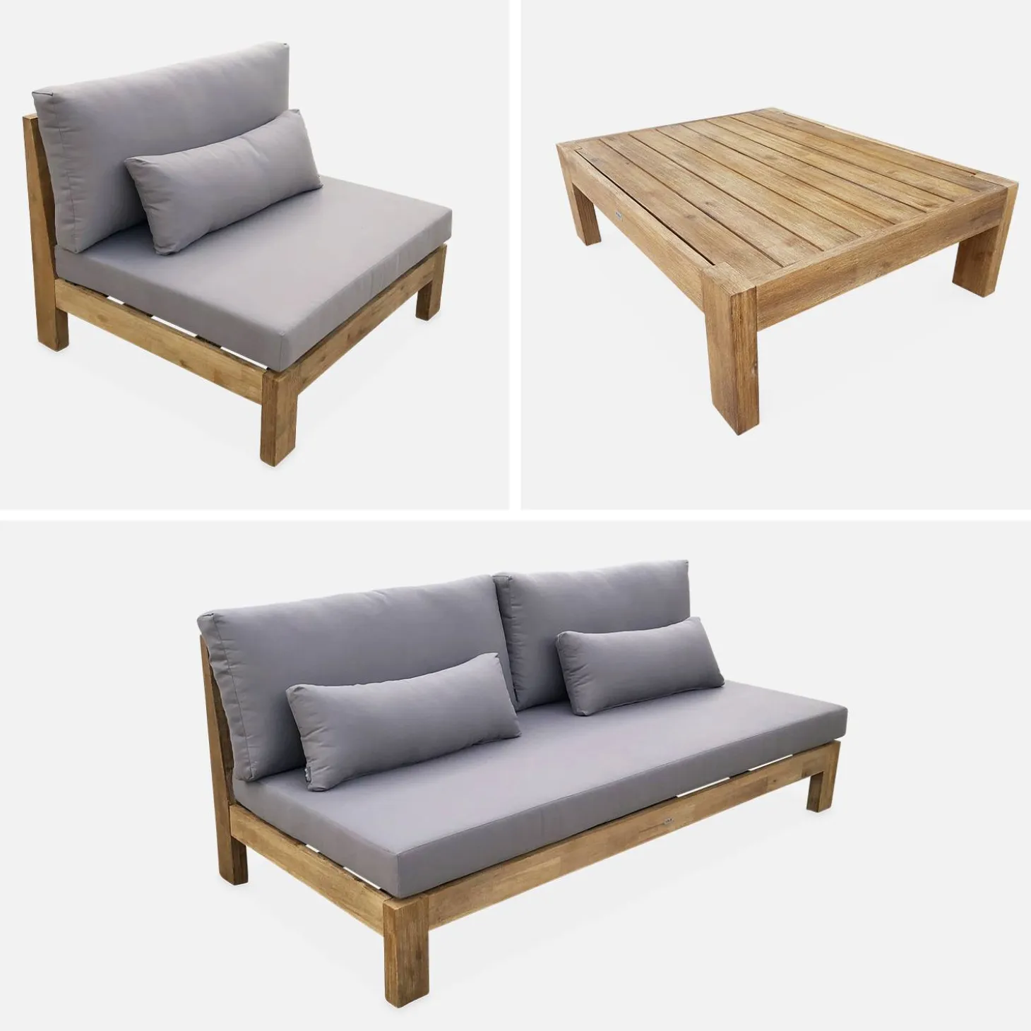 Conjunto de sofá de jardim relax em madeira, 5 lugares