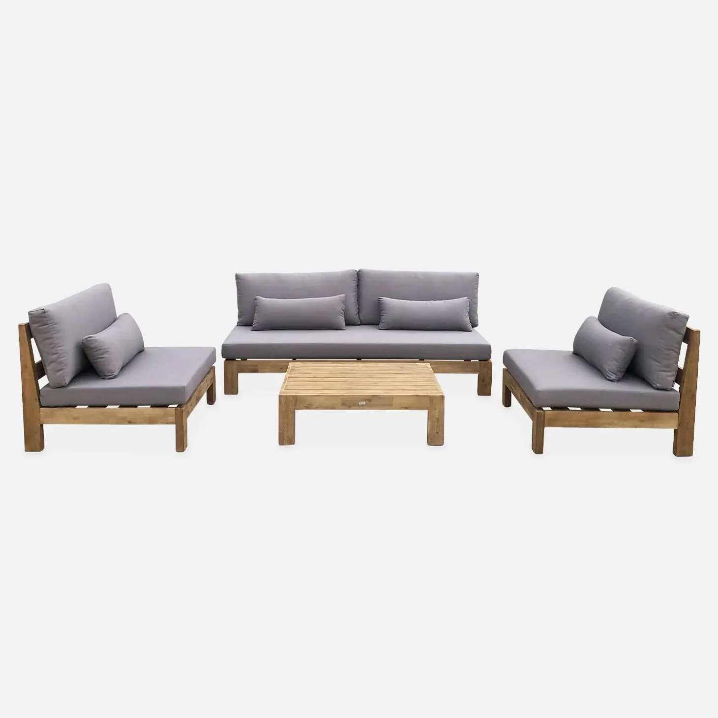 Conjunto de sofá de jardim relax em madeira, 5 lugares