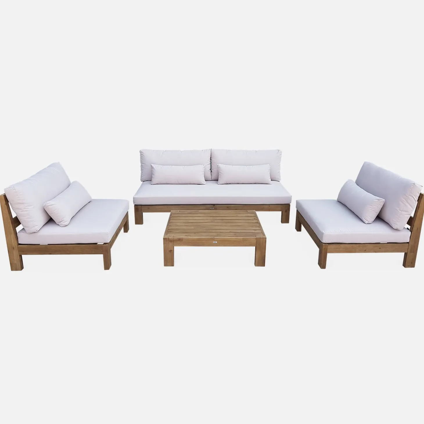 Conjunto de sofá de jardim relax em madeira, 5 lugares