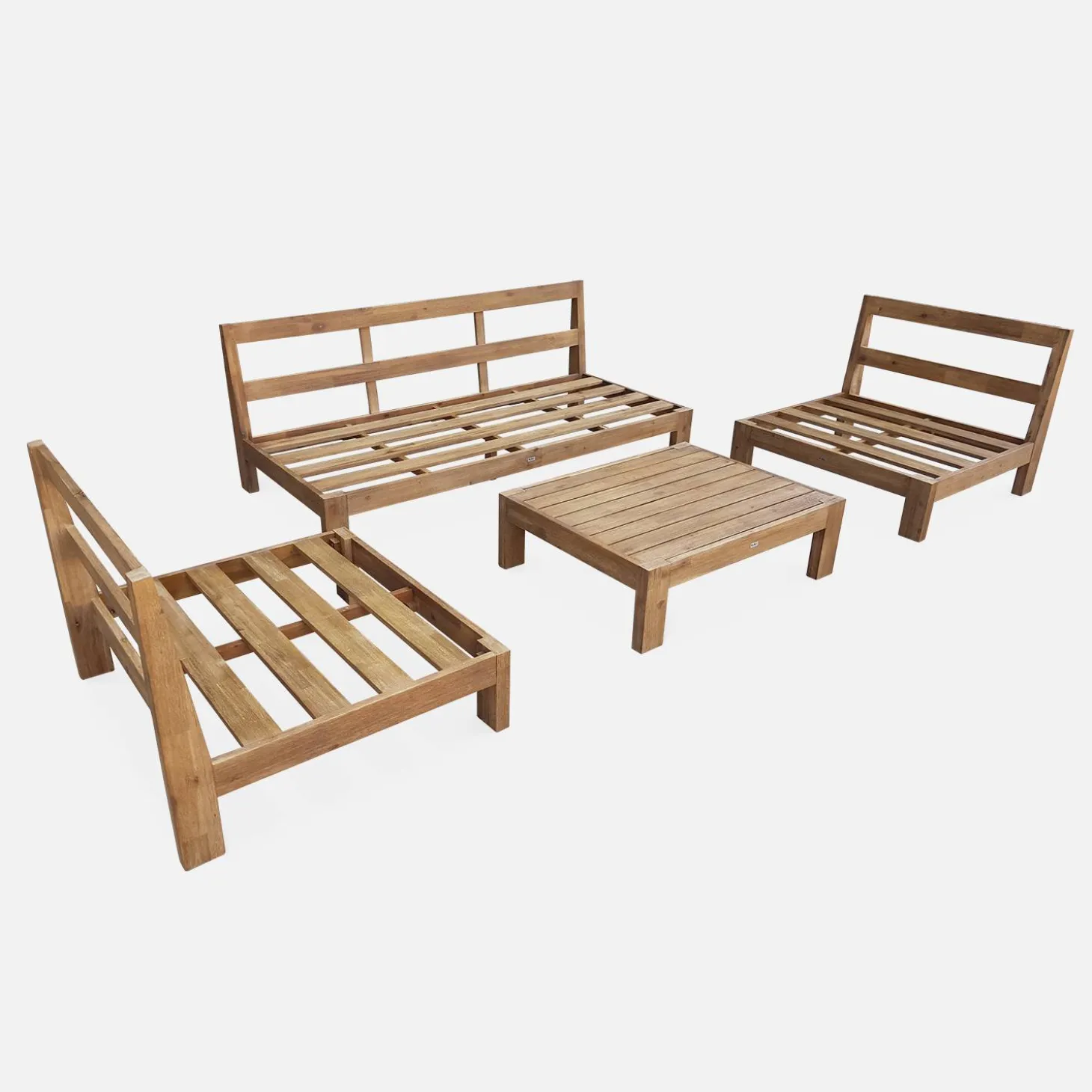 Conjunto de sofá de jardim relax em madeira, 5 lugares
