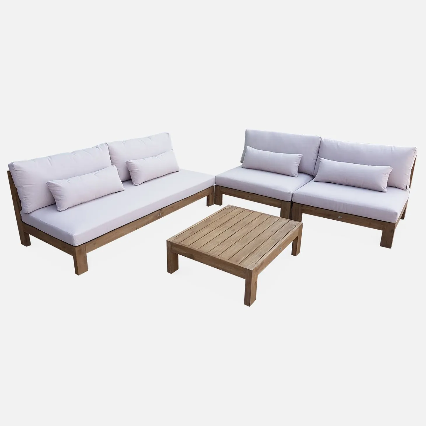 Conjunto de sofá de jardim relax em madeira, 5 lugares