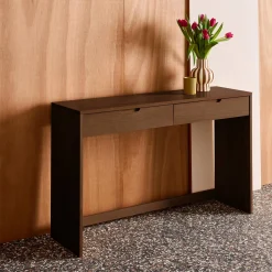 Consola com efeito madeira com 2 gavetas, 120cm