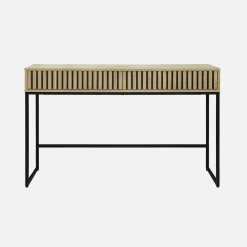 Consola contemporânea efeito de madeira e metal, 120cm