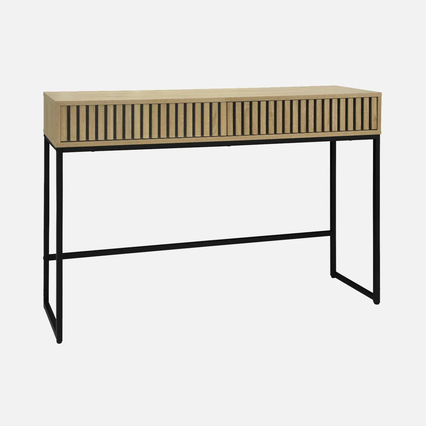 Consola contemporânea efeito de madeira e metal, 120cm