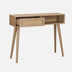 Consola escandinava com efeito madeira e cana, 100cm