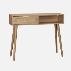 Consola escandinava com efeito madeira e cana, 100cm