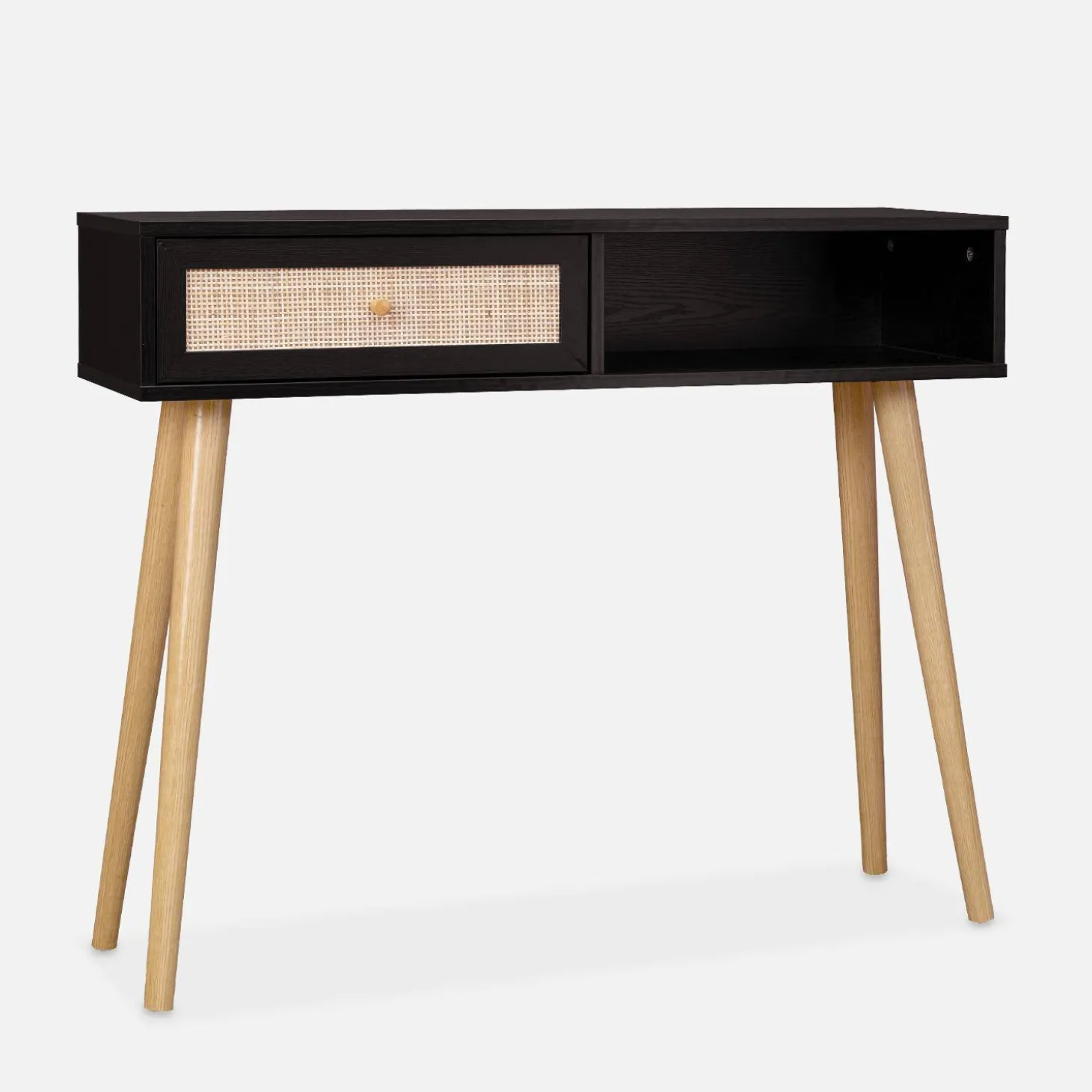 Consola escandinava com efeito de madeira e cana, 100cm