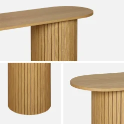 Consola escandinava oval com efeito madeira canelada