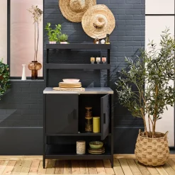 Cozinha de exterior em aço com 2 prateleiras suspensas e 2 portas, 80cm
