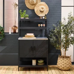 Cozinha de exterior em aço com 2 prateleiras suspensas e 2 portas, 80cm
