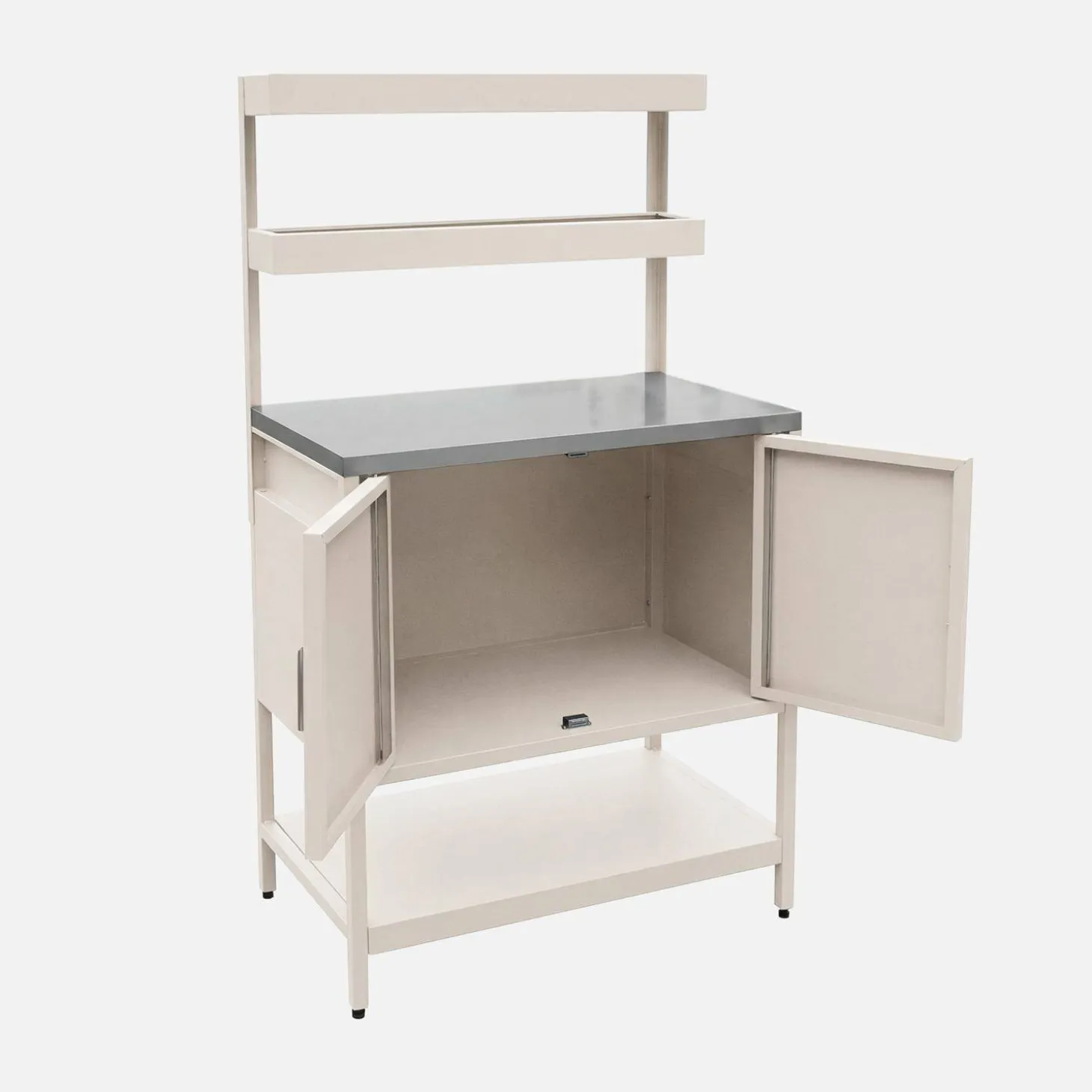 Cozinha de exterior em aço com 2 prateleiras suspensas e 2 portas, 80cm