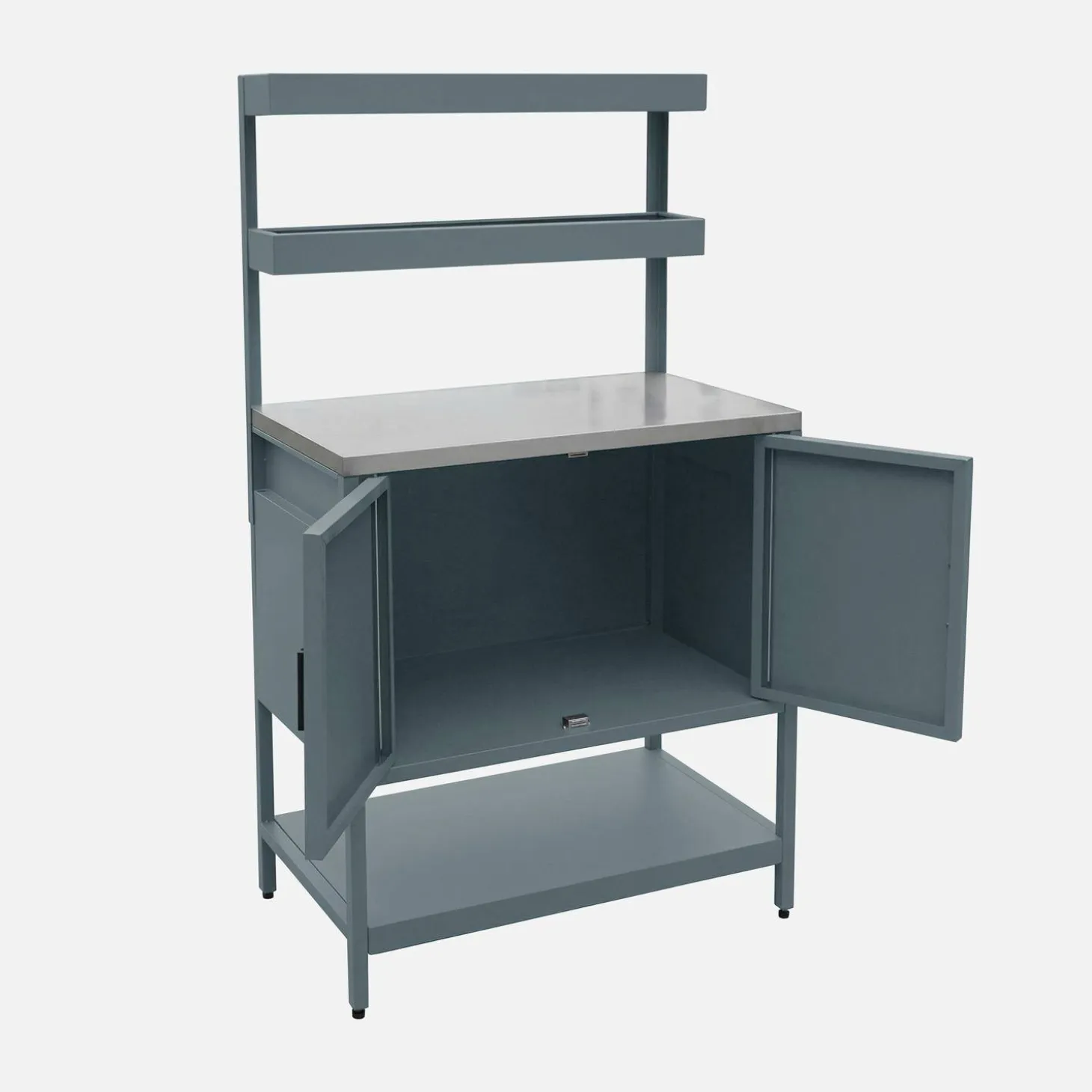 Cozinha de exterior em aço com 2 prateleiras suspensas e 2 portas, 80cm