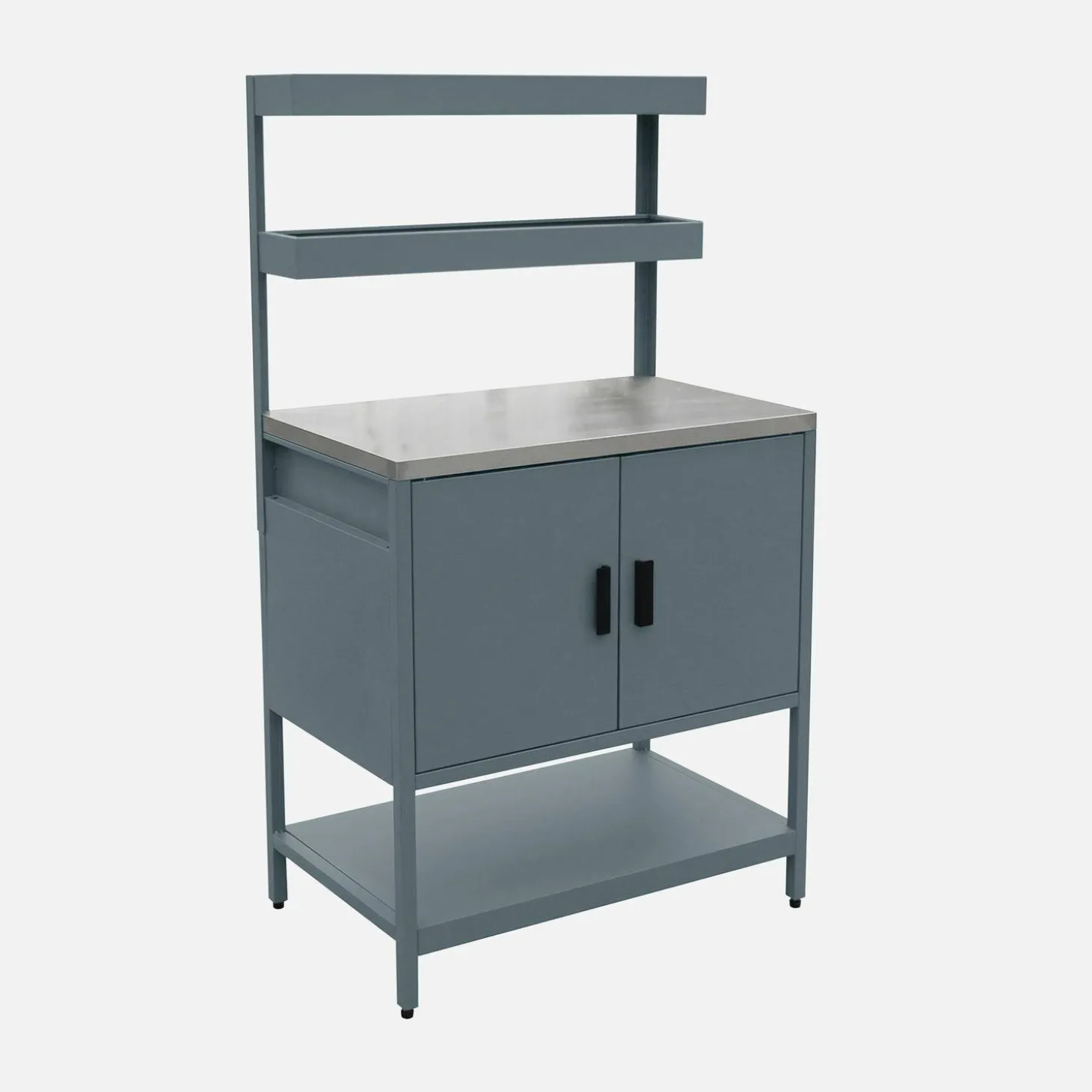 Cozinha de exterior em aço com 2 prateleiras suspensas e 2 portas, 80cm