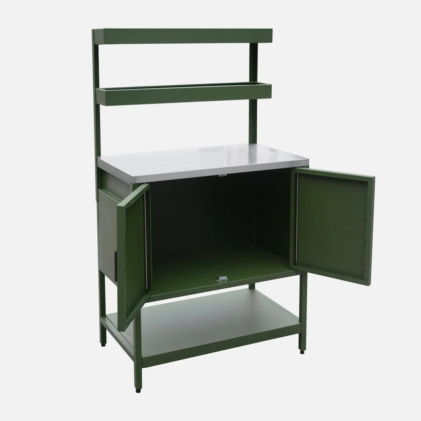 Cozinha de exterior em aço com 2 prateleiras suspensas e 2 portas, 80cm