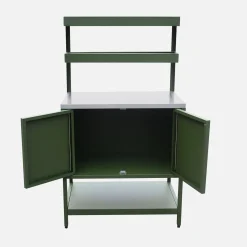 Cozinha de exterior em aço com 2 prateleiras suspensas e 2 portas, 80cm