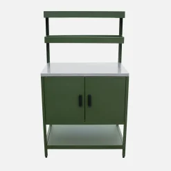 Cozinha de exterior em aço com 2 prateleiras suspensas e 2 portas, 80cm