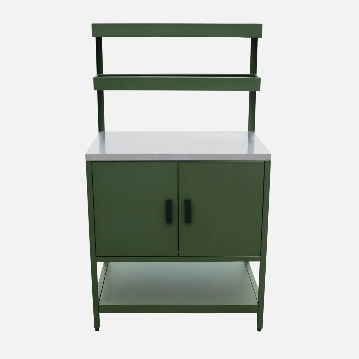 Cozinha de exterior em aço com 2 prateleiras suspensas e 2 portas, 80cm
