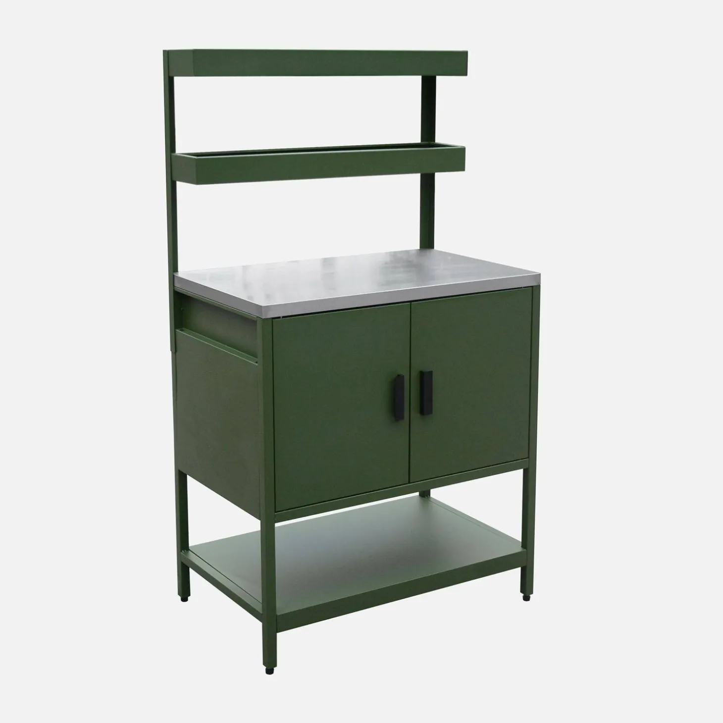 Cozinha de exterior em aço com 2 prateleiras suspensas e 2 portas, 80cm