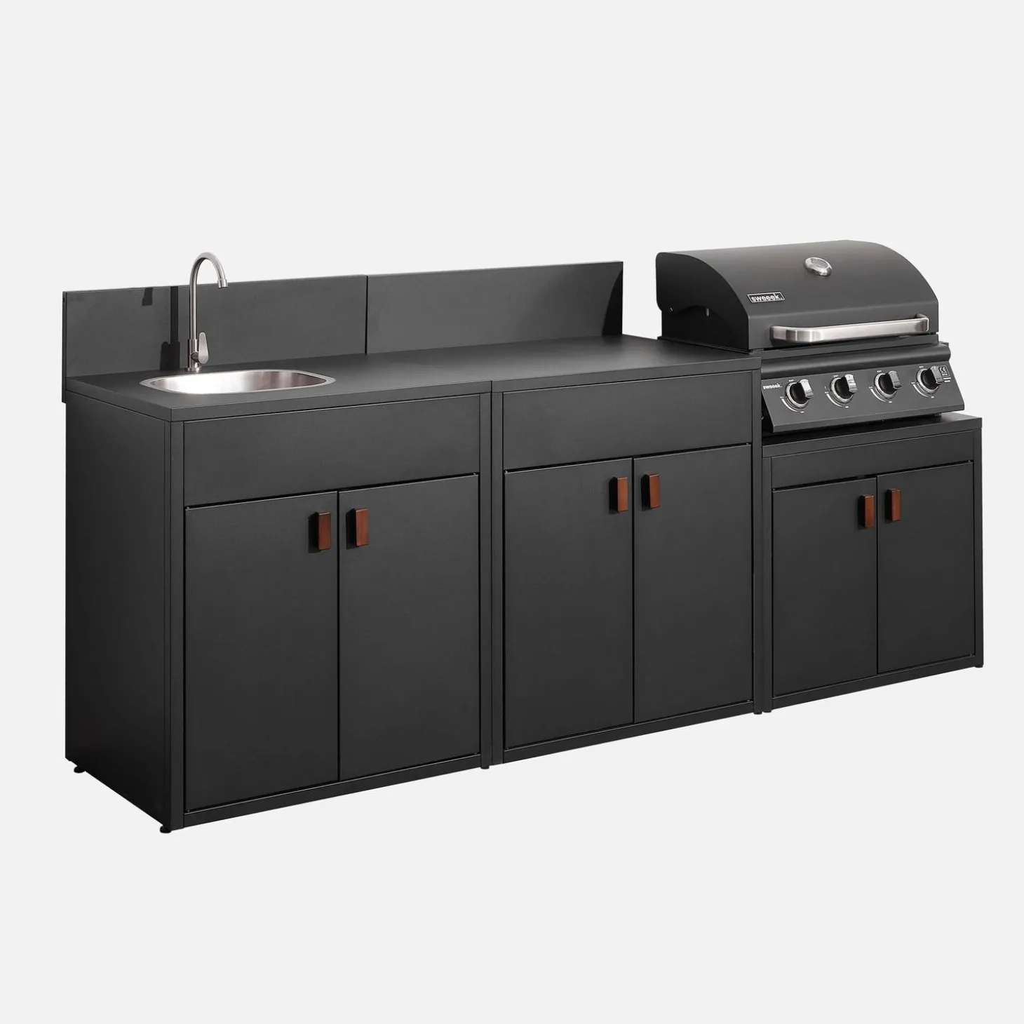 Cozinha exterior com churrasqueira a gás com 4 queimadores