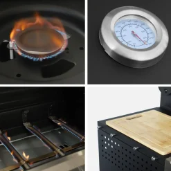 Cozinha exterior com churrasqueira a gás, 5 bicos com termómetro e capa
