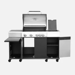 Cozinha exterior com churrasqueira a gás, 5 bicos com termómetro e capa