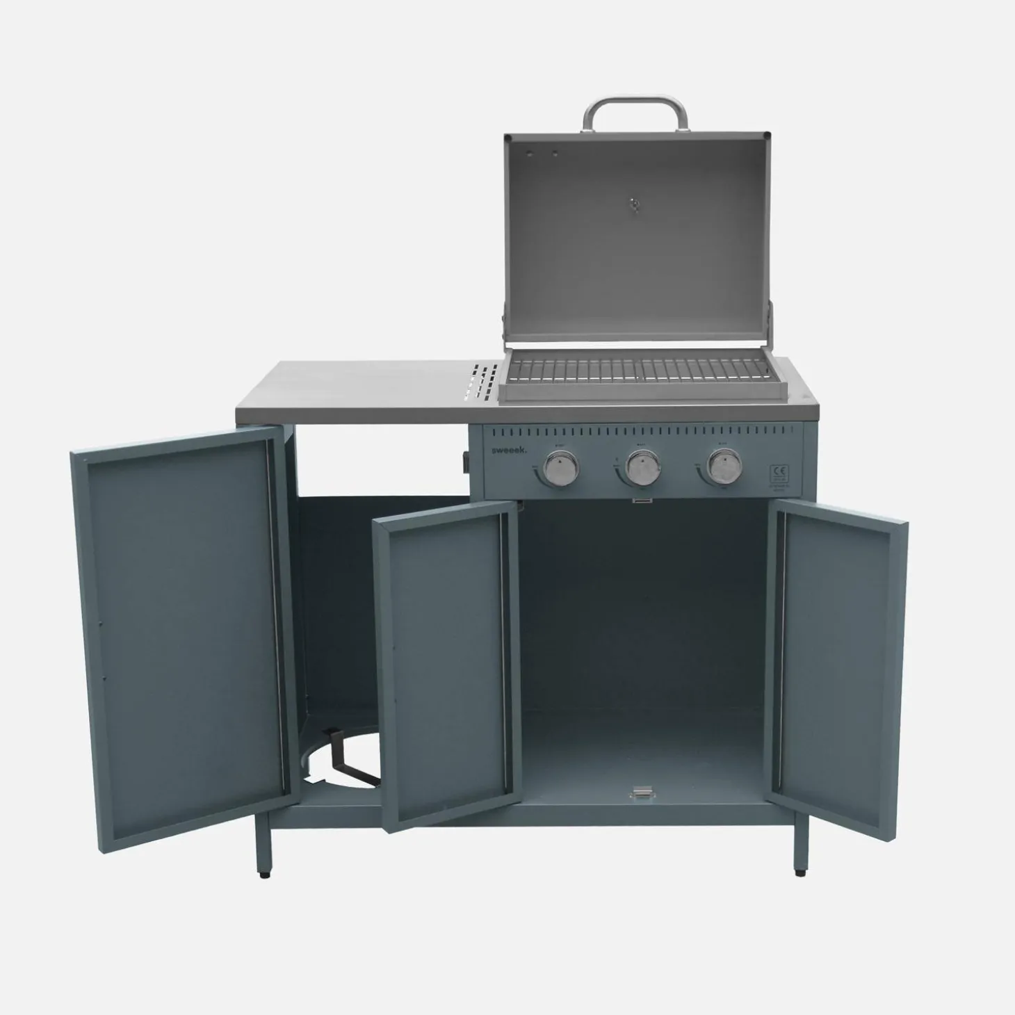 Cozinha exterior de 2 módulos com churrasqueira a gás de 3 queimadores