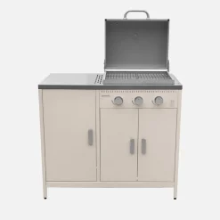 Cozinha exterior de 2 módulos com churrasqueira a gás de 3 queimadores