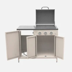 Cozinha exterior de 2 módulos com churrasqueira a gás de 3 queimadores