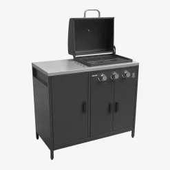 Cozinha exterior de 2 módulos com churrasqueira a gás de 3 queimadores