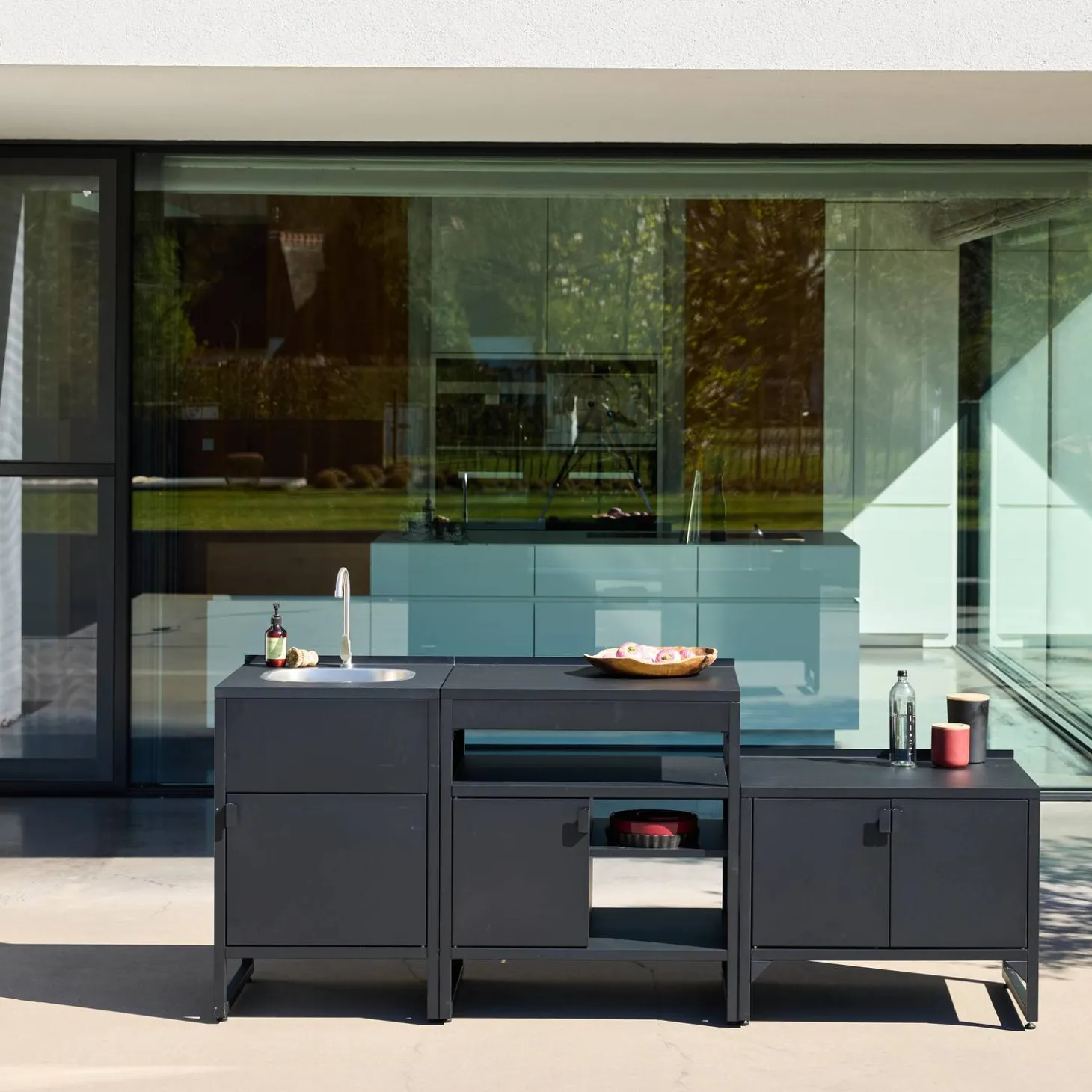 Cozinha exterior de 3 módulos em aço inoxidável
