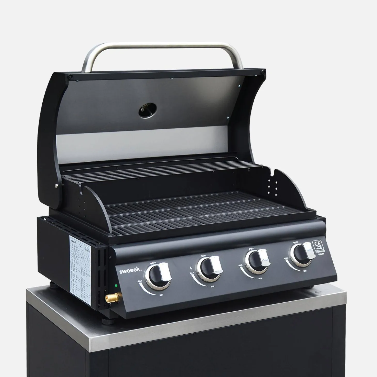 Cozinha exterior em aço de 7 módulos com churrasqueira a gás de 4 queimadores + capa