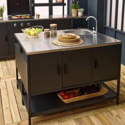 Cozinha exterior estilo ilha em aço inoxidável de 2 módulos