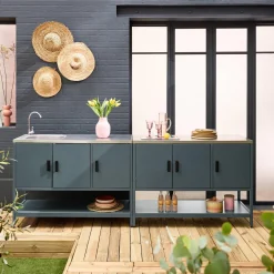 Cozinha exterior estilo ilha em aço inoxidável de 2 módulos