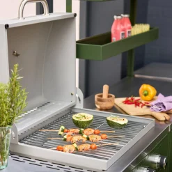 Cozinha exterior 6 módulos em aço inoxidável com churrasqueira a gás de 3 queimadores