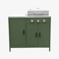 Cozinha exterior 6 módulos em aço inoxidável com churrasqueira a gás de 3 queimadores