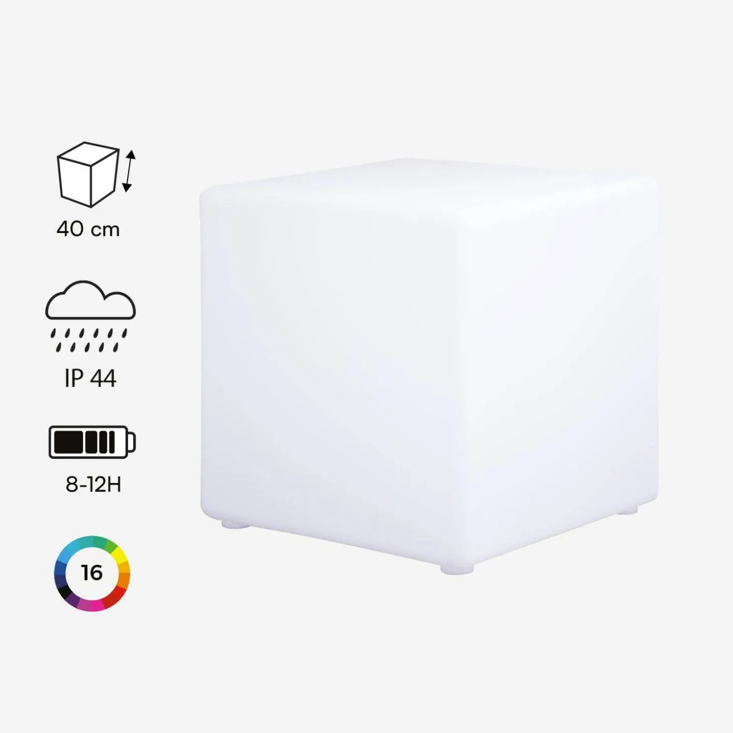 Cubo luminoso LED com bateria para interior/exterior