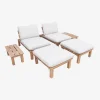 Espreguiçadeira modular multiposições em madeira de acácia com mesa, set de 2